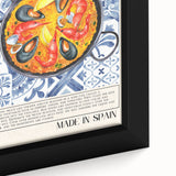 Close-up of extra large framed canvas featuring colorful, textured depictions of various food dishes on a black background.