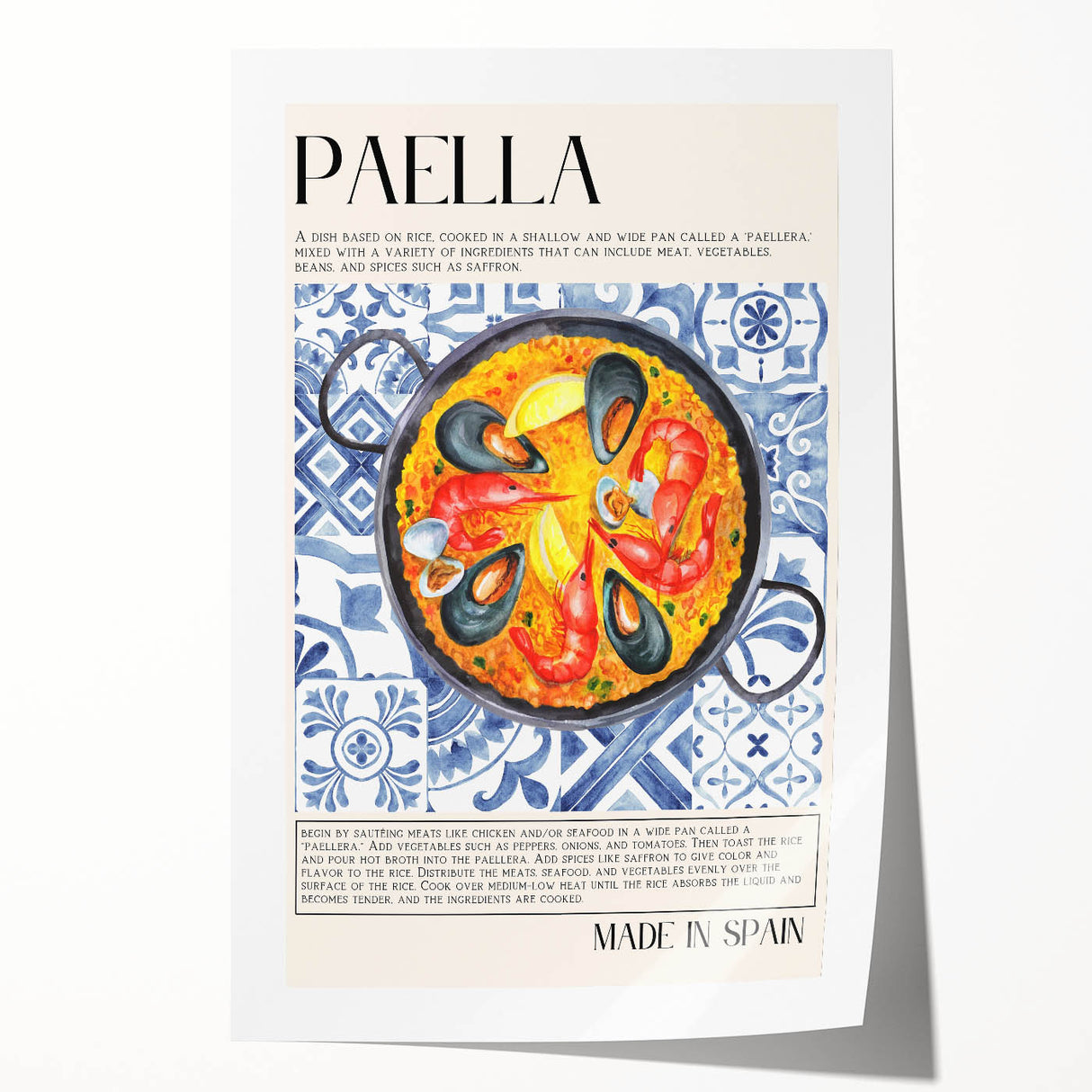 Rolled print featuring various colorful food dishes, ideal for art wall dining room or kitchen decor.