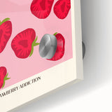 Large abstract wall art featuring assorted fruits in vibrant colors on acrylic glass, ideal for dining room decor.