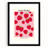 Extra large abstract art print featuring colorful, textured depiction of assorted fruits, in a black frame.