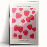 Mid-century modernist art of colorful fruits on silver-framed acrylic, ideal for nursery wall art.
