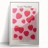Art deco poster featuring assorted fruits in vibrant colors on white acrylic, framed, ideal for modern kitchen decor.