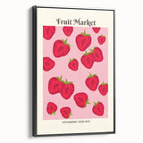 Black and white vintage poster art of assorted fruits on a framed canvas, ideal for bedroom decor.