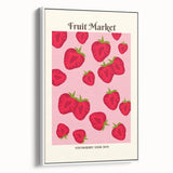 Vintage poster art of colorful fruits on a black background, framed canvas, ideal for living room decor.