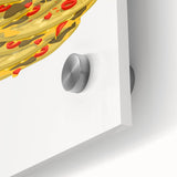 Large abstract wall art on acrylic glass featuring mid-century modernist splashes of vibrant colors.