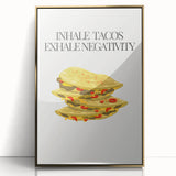 Large art print of a mid-century modernist food-inspired design in gold tones on framed acrylic.