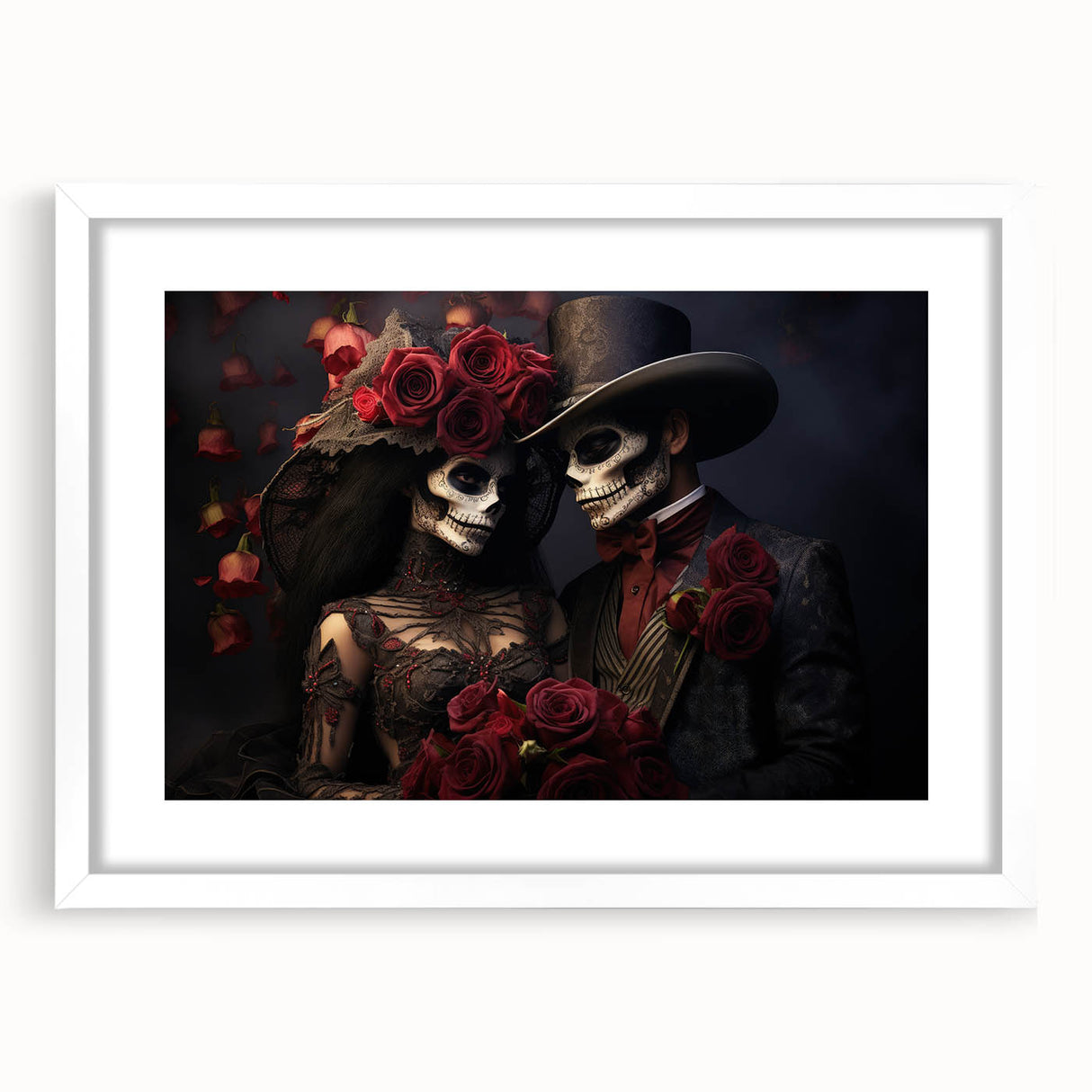 Romantic Skeleton Couple – Día de los Muertos Art Prints