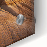 Close-up of a stunning desert landscape acrylic glass artwork, showcasing vibrant colors and intricate details, perfect for modern home decor.