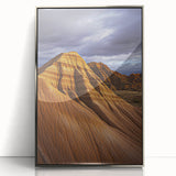 Framed acrylic artwork showcasing a stunning desert landscape with striking silver accents, perfect for modern home decor and enhancing interior aesthetics.