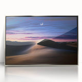 Framed acrylic artwork showcasing a stunning desert landscape with golden dunes, highlighted by silver accents, perfect for modern home decor.