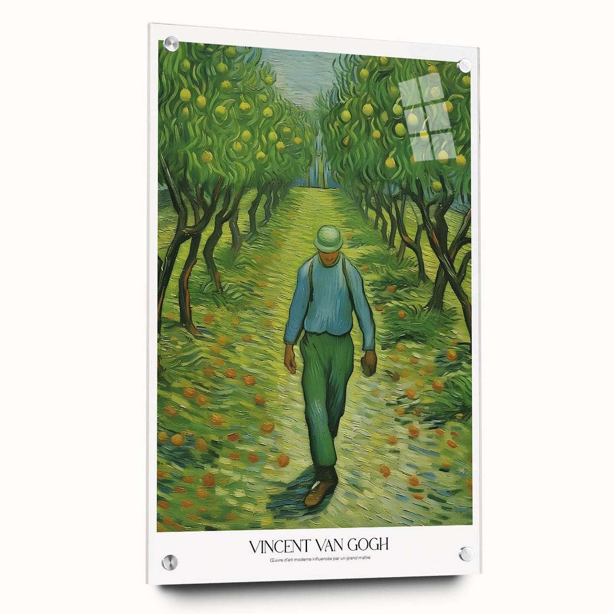 Impressionist-style acrylic glass wall art depicting a vibrant, multicolored landscape, ideal for dining room decor.
