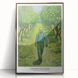 Impressionist-style painting featuring a vibrant mix of swirling colors on a gold-framed acrylic.