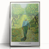 Mid-century modernist art depicting an impressionistic scene in vibrant hues, framed in silver acrylic.