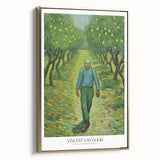 Impressionist landscape painting on framed canvas, featuring a night sky with gold hues, ideal for bedroom wall decor.