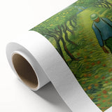 Impressionist-style painting of a vibrant countryside scene on a rolled canvas, ideal for nursery wall art.