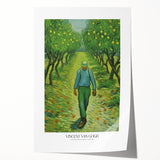 Impressionist-style floral art by Van Gogh on a rolled print, featuring vibrant blue and yellow tones.