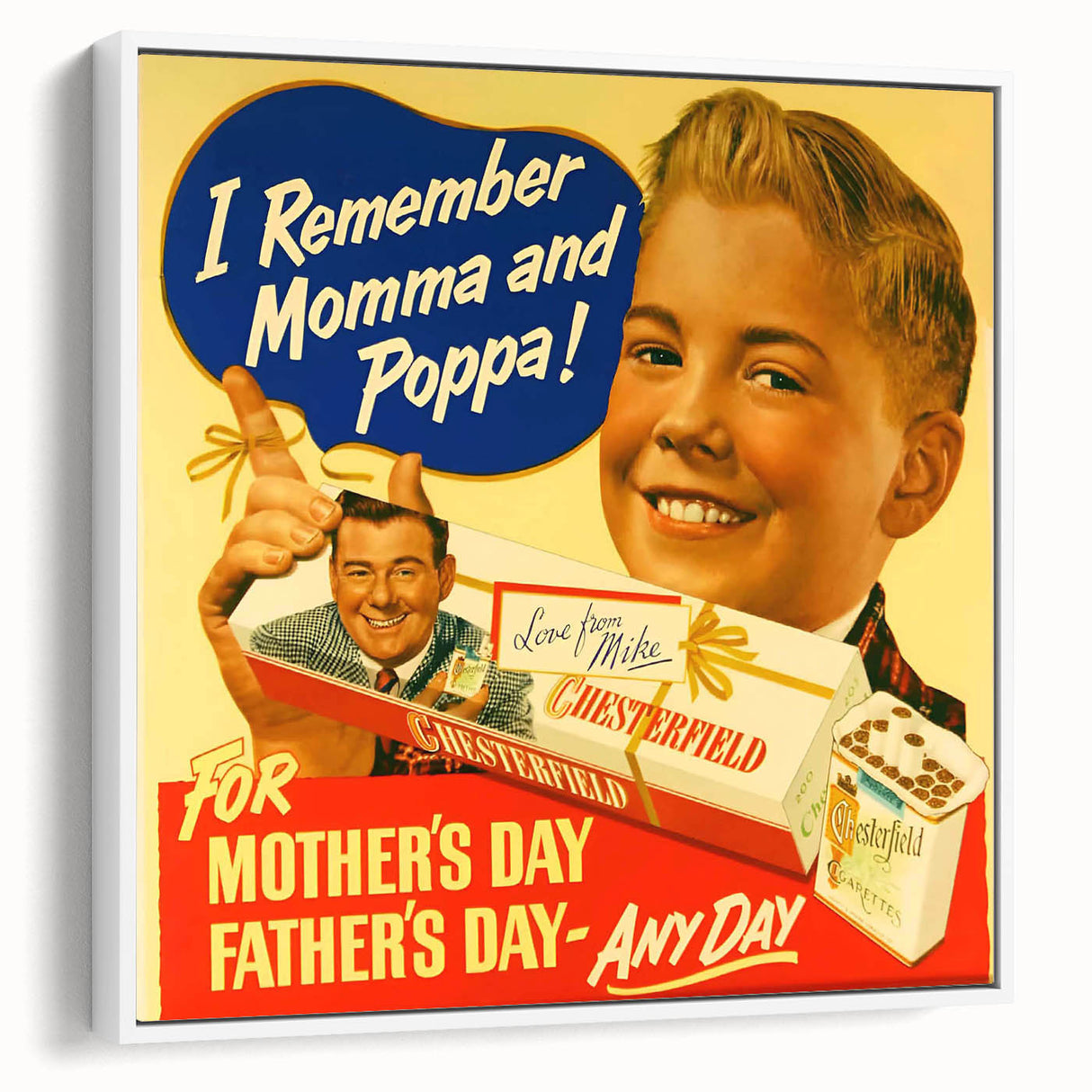 Vintage Chesterfield Cigarettes Ad Poster | Retro Father's Day Art