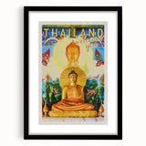 Bangkok Thailand Retro Travel Poster | Buddha Temple Welcome Art