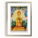 Bangkok Thailand Retro Travel Poster | Buddha Temple Welcome Art