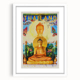 Bangkok Thailand Retro Travel Poster | Buddha Temple Welcome Art