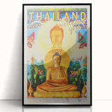 Bangkok Thailand Retro Travel Poster | Buddha Temple Welcome Art