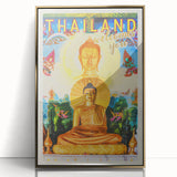 Bangkok Thailand Retro Travel Poster | Buddha Temple Welcome Art