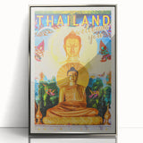Bangkok Thailand Retro Travel Poster | Buddha Temple Welcome Art