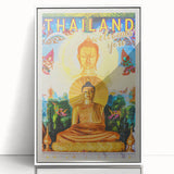 Bangkok Thailand Retro Travel Poster | Buddha Temple Welcome Art
