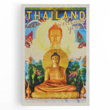 Bangkok Thailand Retro Travel Poster | Buddha Temple Welcome Art