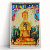 Bangkok Thailand Retro Travel Poster | Buddha Temple Welcome Art