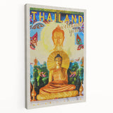 Bangkok Thailand Retro Travel Poster | Buddha Temple Welcome Art