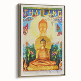 Bangkok Thailand Retro Travel Poster | Buddha Temple Welcome Art