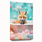 Playful Fox Bathroom Wall Art - Pastel Bubble Bath Decor