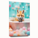 Playful Fox Bathroom Wall Art - Pastel Bubble Bath Decor