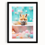 Playful Fox Bathroom Wall Art - Pastel Bubble Bath Decor