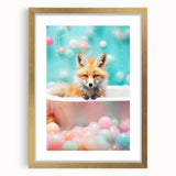 Playful Fox Bathroom Wall Art - Pastel Bubble Bath Decor