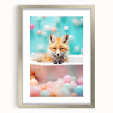 Playful Fox Bathroom Wall Art - Pastel Bubble Bath Decor
