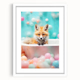 Playful Fox Bathroom Wall Art - Pastel Bubble Bath Decor