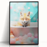 Playful Fox Bathroom Wall Art - Pastel Bubble Bath Decor