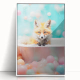 Playful Fox Bathroom Wall Art - Pastel Bubble Bath Decor