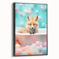 Playful Fox Bathroom Wall Art - Pastel Bubble Bath Decor
