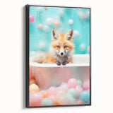 Playful Fox Bathroom Wall Art - Pastel Bubble Bath Decor