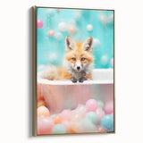 Playful Fox Bathroom Wall Art - Pastel Bubble Bath Decor