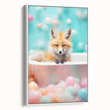 Playful Fox Bathroom Wall Art - Pastel Bubble Bath Decor