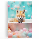 Playful Fox Bathroom Wall Art - Pastel Bubble Bath Decor