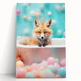 Playful Fox Bathroom Wall Art - Pastel Bubble Bath Decor