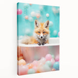 Playful Fox Bathroom Wall Art - Pastel Bubble Bath Decor
