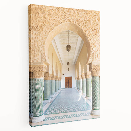 Moroccan landscape with earth tones on a large stretched canvas, suitable for kitchen wall art.