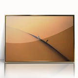 Mid-century modernist art depicting the Namibian landscape on a gold-framed acrylic, with earthy tones.