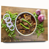 Large abstract wall art of a Bangladesh scenery in muted greens and blues on acrylic glass.